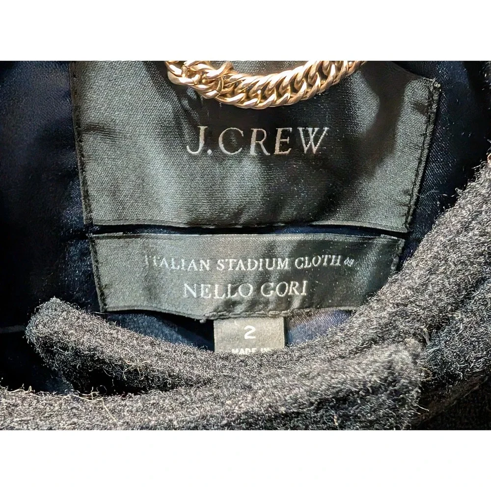 J.Crew Nello Gori Italian Stadium Cloth Wool Blend‎ Hooded Coat Black Size 2 - Picture 2 of 5